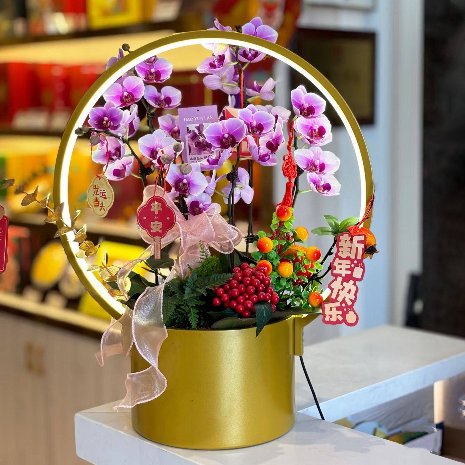 25口径新中式蝴蝶兰花盆冬青银柳年宵花插花新年福桶金属铁艺摆件,电子元器件市场,电线扎带/束线带,淘宝优惠券,粉丝福利购,淘宝优惠卷