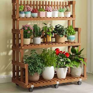 花架置物架阳台2026新款移动落地式实木带轮花架子客厅室内防腐木