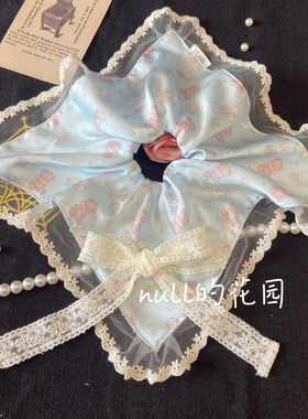 null的花园 蓝色薄荷 原创韩式碎花少女方形发圈ins蓝可爱发饰