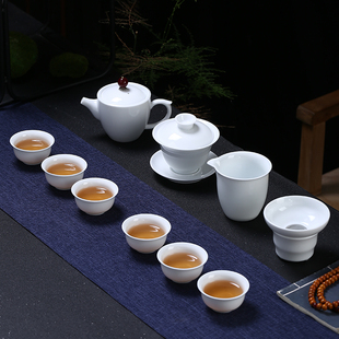 整套中式 纯白瓷功夫茶具套装 家用办公简约陶瓷泡茶壶茶杯盖碗