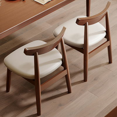 实木餐椅家用新中式餐厅餐桌椅茶桌吃饭牛角椅子书房书桌凳子mω