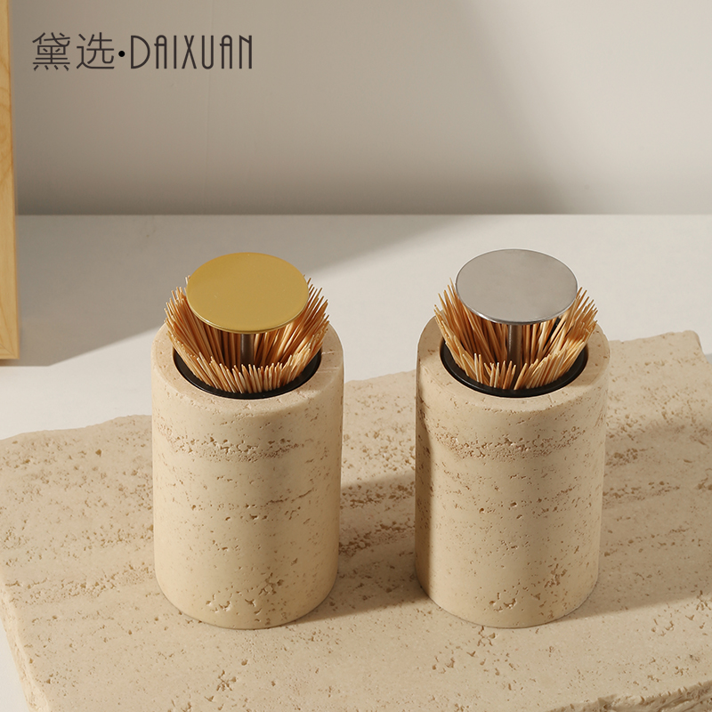 洞石牙签筒按f压式牙签盒自动弹出家用高档个性创意精致轻奢牙签