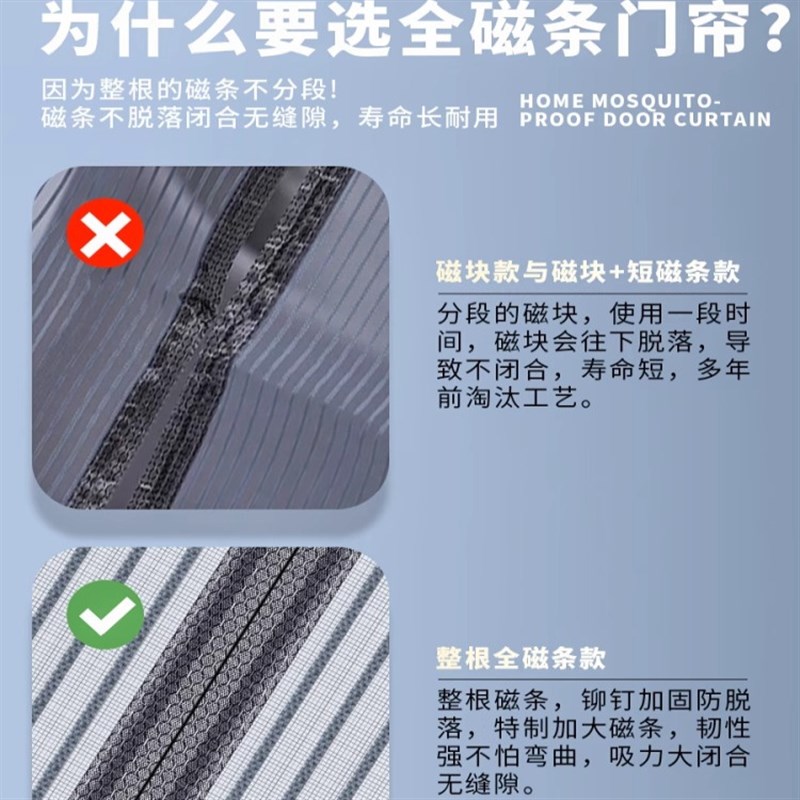 家用2025年新款防蚊门帘全磁条强力夏季纱窗魔术贴V金刚网纱门纱