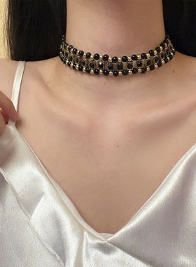 甜酷轻奢小众设计复古个性黑金巴洛克风锆石项圈小众高级感颈链女