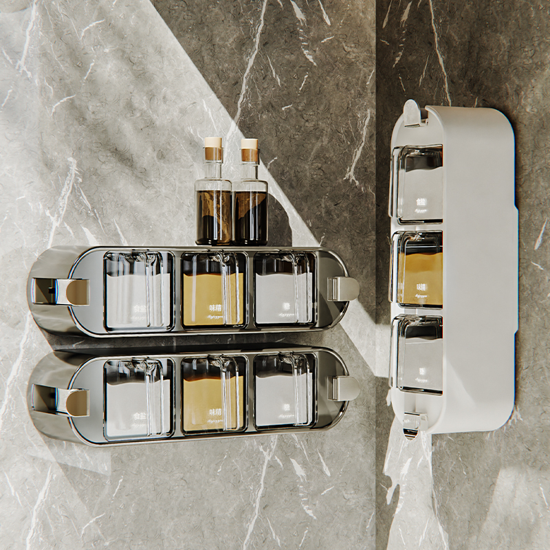 新款壁挂调料f盒调料罐厨房盐罐组合套装家用高端调味盒墙挂式吸