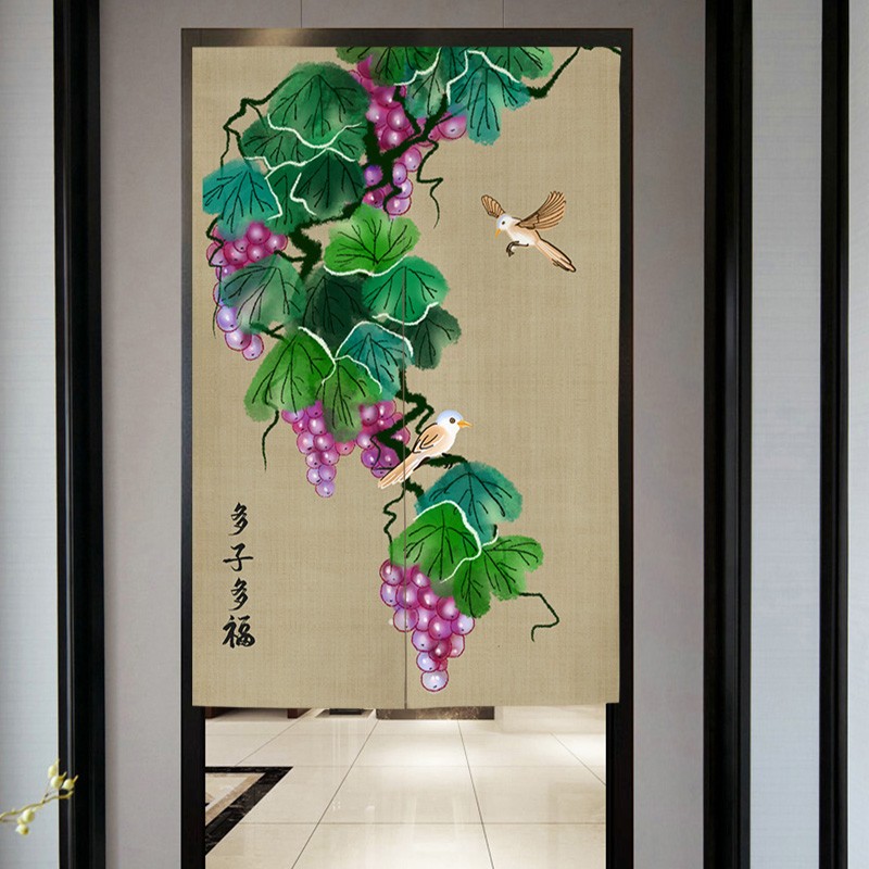 复古中式柿子门h帘布艺卧室卫生间隔断帘入户玄关风水帘遮挡