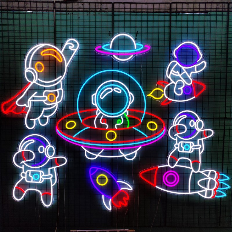 LED创意霓虹灯太空人宇航员火箭卡通星球装饰背景灯电玩城Z挂灯12