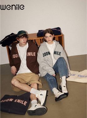 JOOWENILE秋冬重磅美式卫衣男女情侣装拉链开衫连帽加绒加厚外套