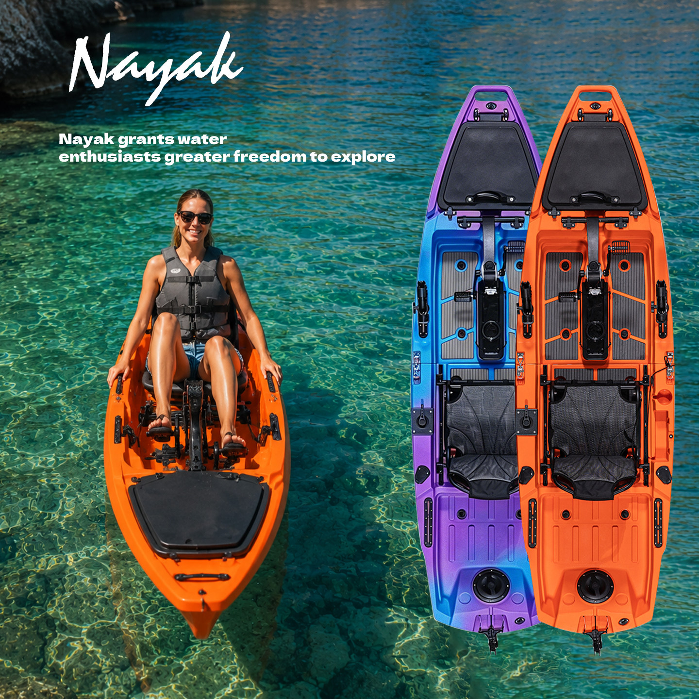 Nayak/3米螺旋桨单人拼接脚踏钓鱼船皮划艇路亚艇3000*910*350mm