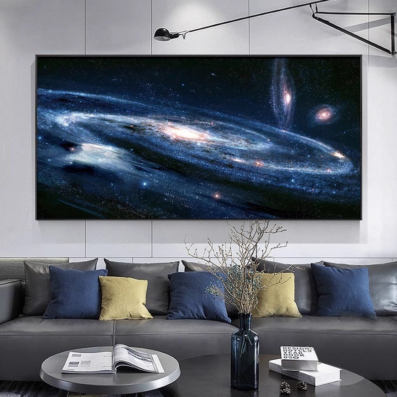 银河星空客厅装饰l画轻奢沙发背景墙挂画影院酒吧卧室水晶烤瓷壁图片
