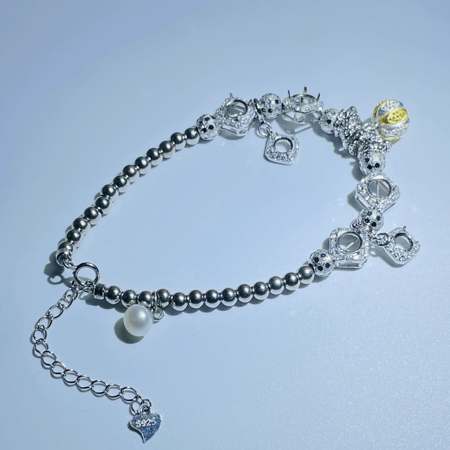 S925纯银女款百搭手环吊坠可调节