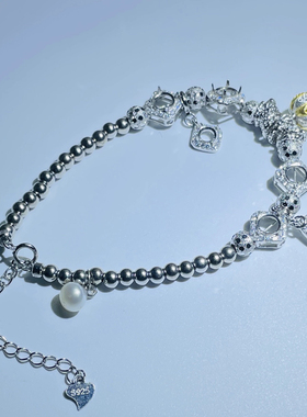 S925纯银女款百搭手环吊坠可调节