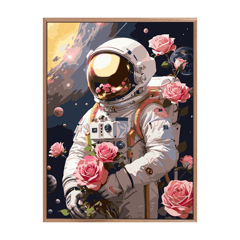 宇航员玫瑰数字油画diy填v充丙烯画客厅卧室浪漫装饰画零基础绘图片