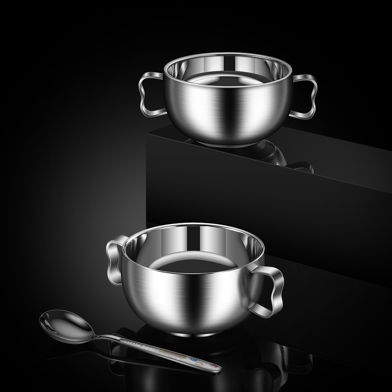 316不锈钢碗宝宝婴儿吃饭辅食碗儿童碗防摔防烫双耳双层隔热1~5岁