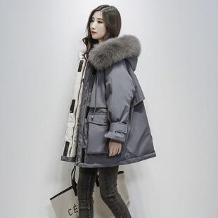 韩版2023新款羽绒棉服女宽松加厚大毛领棉衣外套派克服女中长款