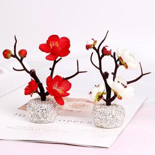 饰个性 车载饰品可爱创意梅花枝干镶钻汽车摆件中控台装 简约女士