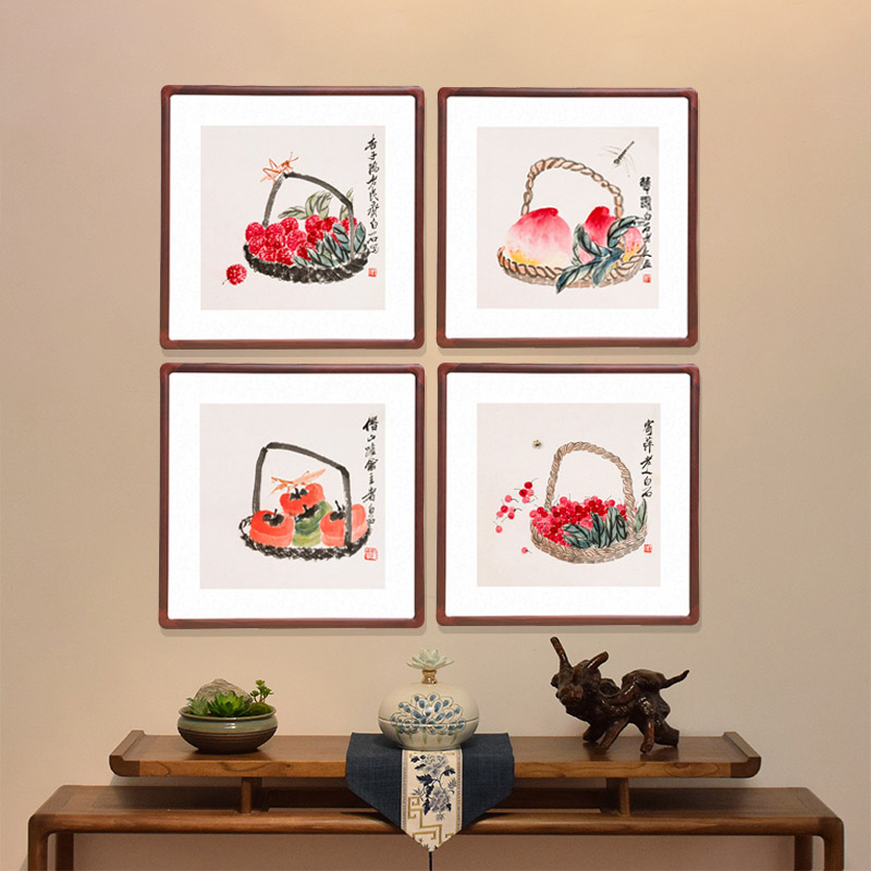 国画斗方形柿子挂画客厅装饰画酒店餐厅壁画齐白石字画硕果累累
