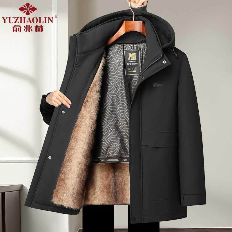 俞兆林爸爸棉衣男中老年加绒加厚棉服冬装父亲老年人冬季保暖外套