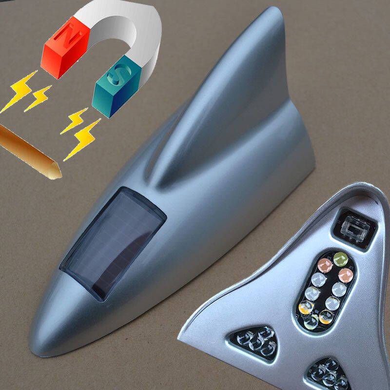 鲨鱼鳍太阳能爆闪灯汽车天线led灯改装车顶七彩强磁力尾翼灯通用