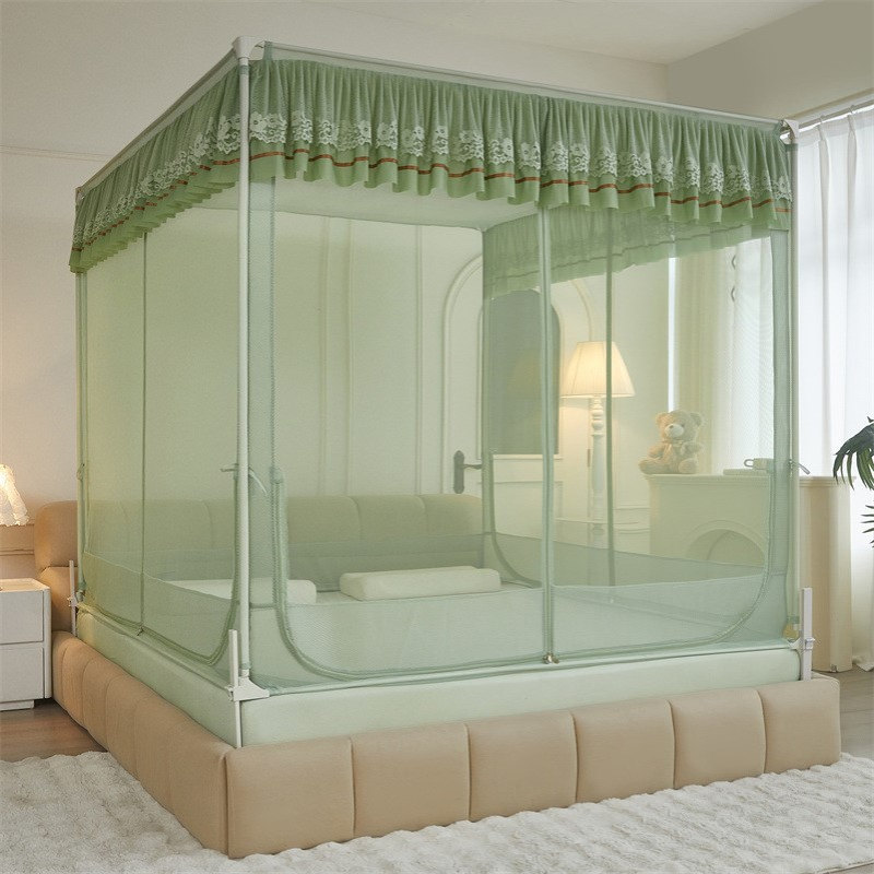 T型回底床笠款坐床蚊帐家用儿童防摔3开门加粗加厚围栏护栏款支架