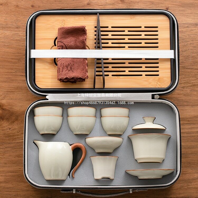 批发黄汝窑旅行茶具套装家用功夫户外便携式喝茶2024新款盖碗茶杯