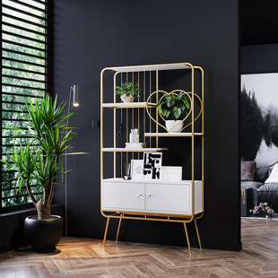 轻奢铁艺置物架落地书架客厅玄关收纳展示架办公室隔断多层装 饰架