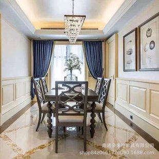 美式 乡村餐厅莫里印象实木餐桌高级灰别墅高端餐桌6人长方形餐桌