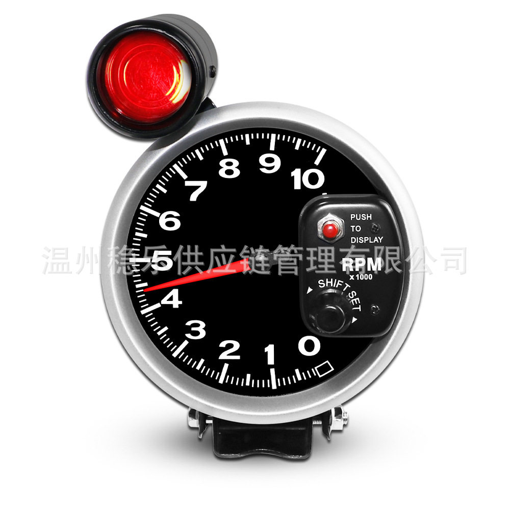 LED转速表10000RPM127mm黑白12V汽车改装仪表5英寸转速表报警