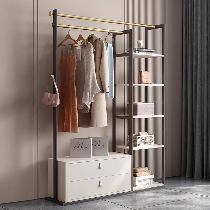 轻奢落地式挂衣架穿衣镜一体家用卧室玄关衣帽架子多功能置物收纳