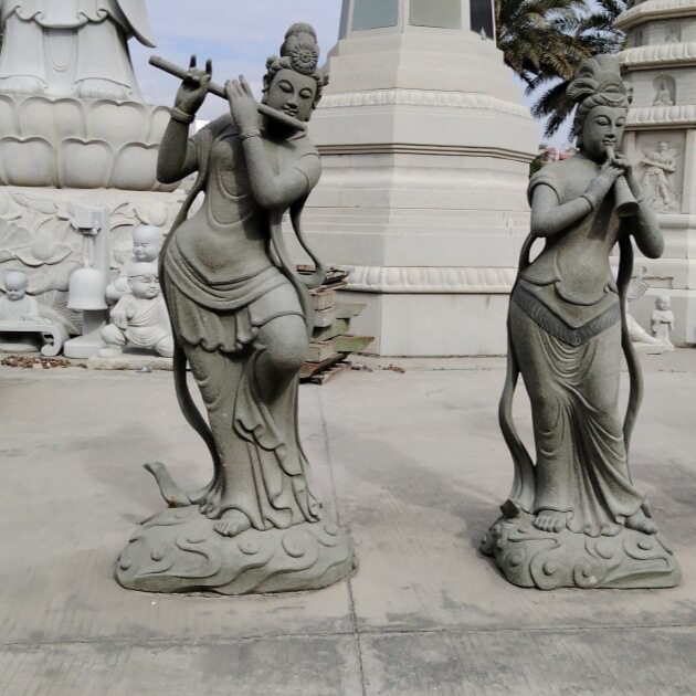 石雕敦煌飞天仕女临水夫人陈靖姑石像青石秦女鼓女像景区摆件