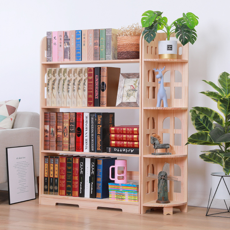 实木书架置物架儿童现代家用办公室落地学生小型组合收纳书柜松木