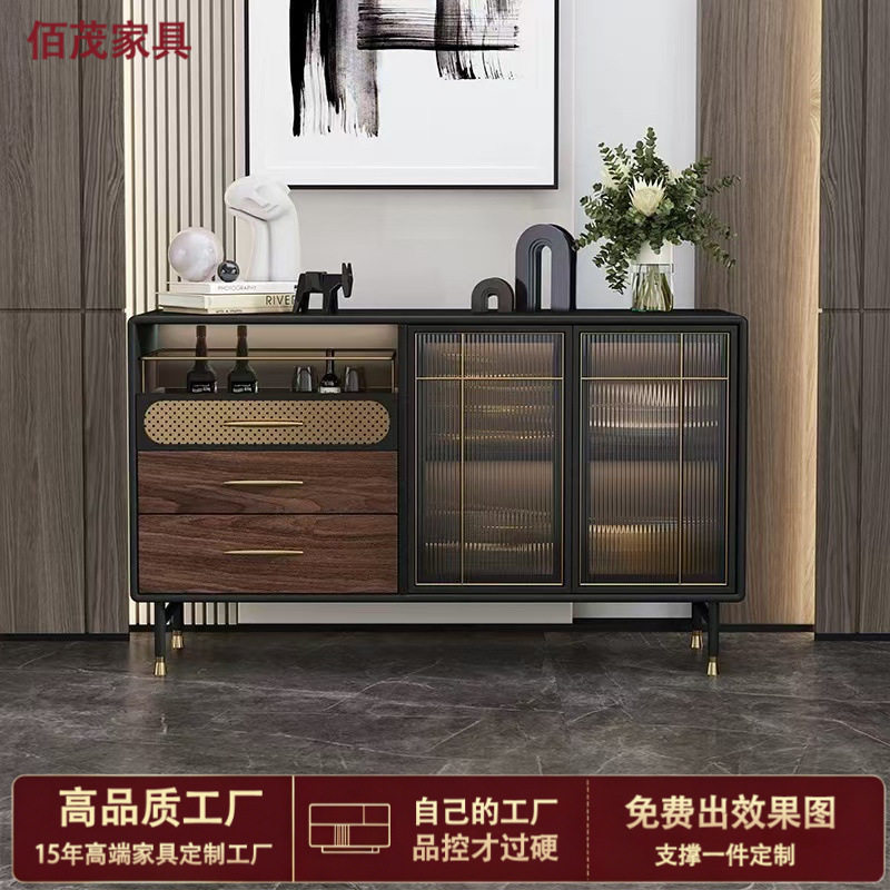 意式轻奢餐边柜现代简约餐厅高级感玻璃酒柜置物架中古储物装饰柜