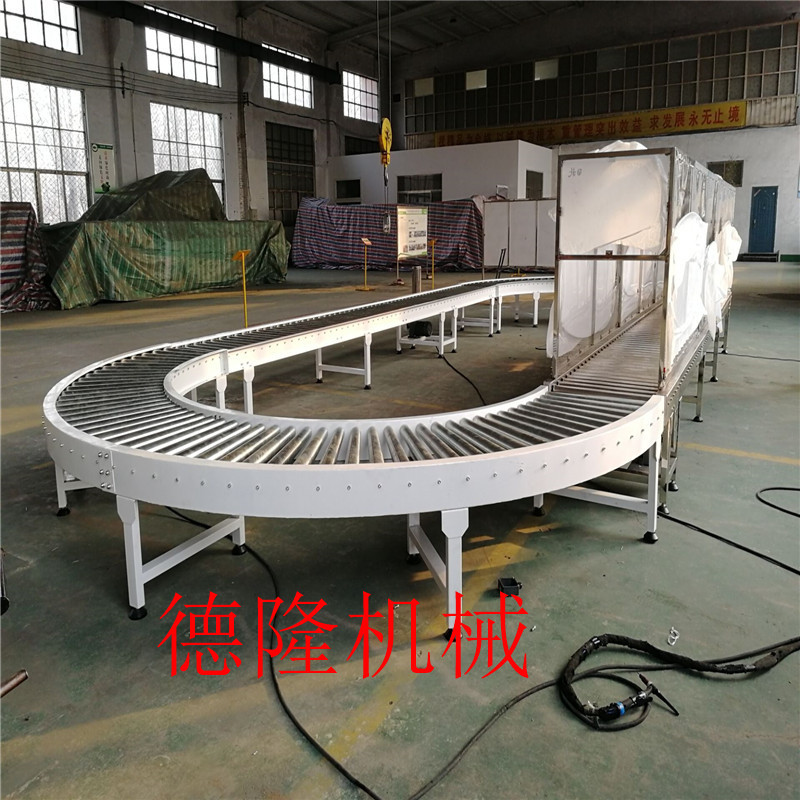 环形转弯滚筒组装线汽车配件装配流水线360度动力辊道输送机厂家