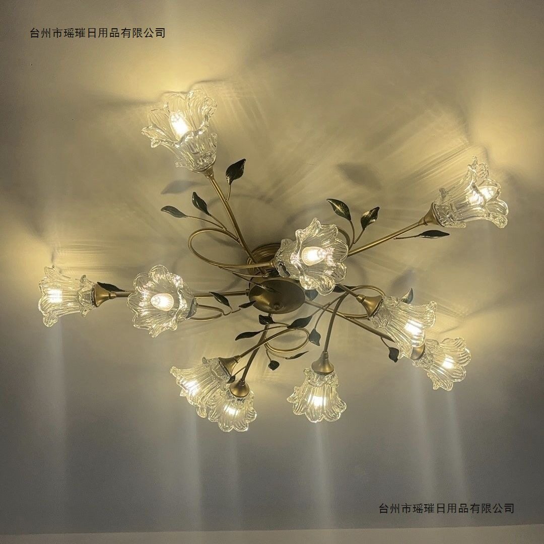 客厅欧式吸顶灯美式法式乡村田园创意卧室铁艺花朵复古餐厅灯具布