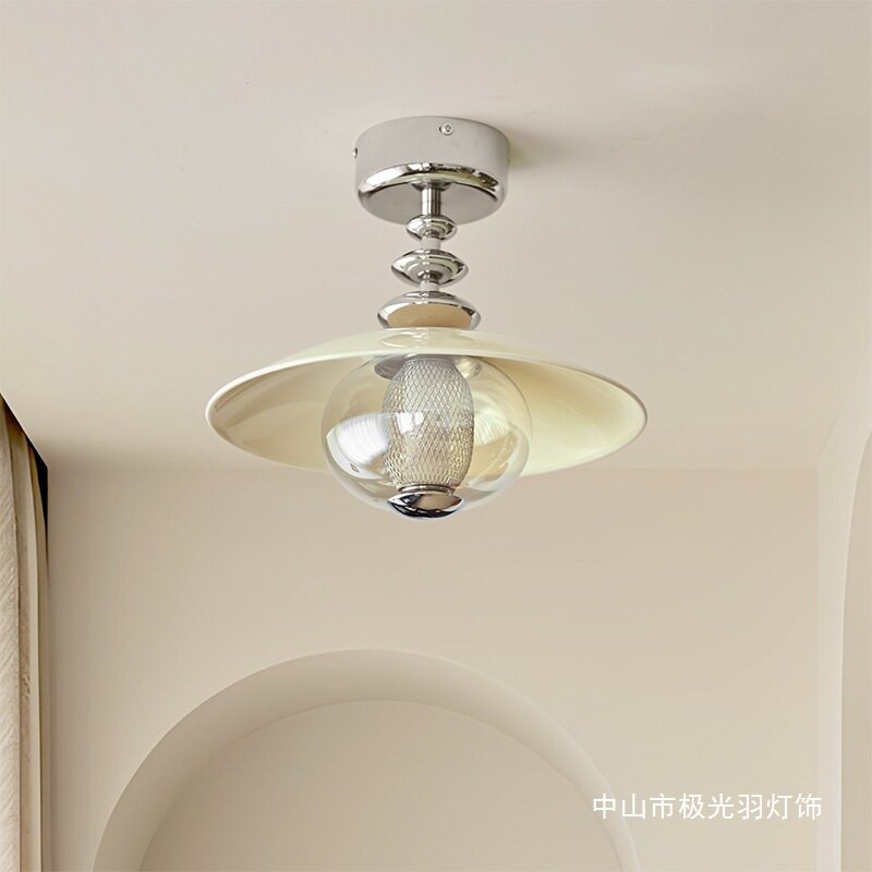 走廊吸顶灯法式复古卧室灯设计师款艺术玻璃玄关阳台灯三色变光