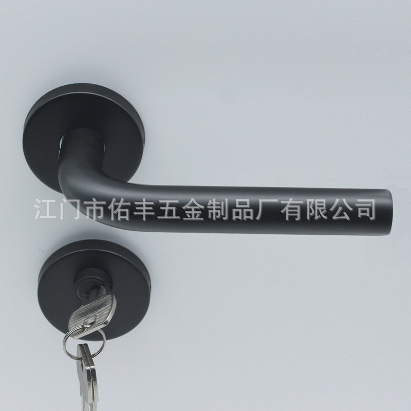 304不锈钢哑黑色分体式圆盖单弯门锁把手 室内房间白色门锁拉手