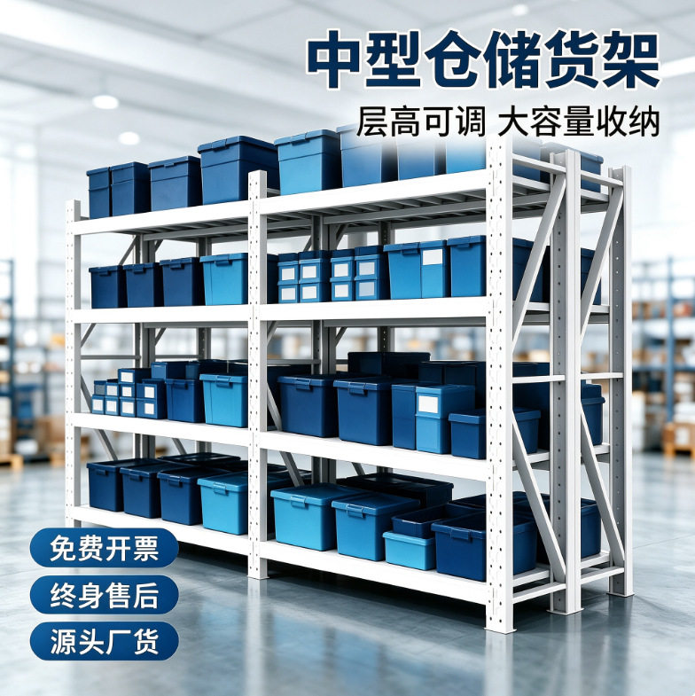 钢制轻中型仓储货架可拆卸超市多层金属轻型服装储物仓库轻型组装