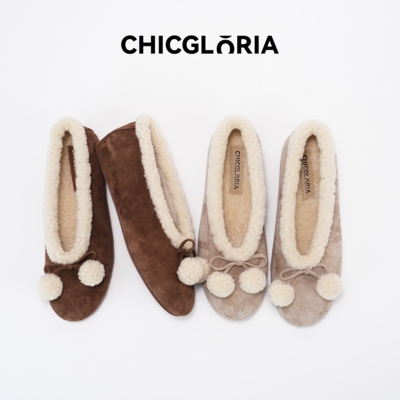 CHICGLORIA复古加绒毛球芭蕾鞋
