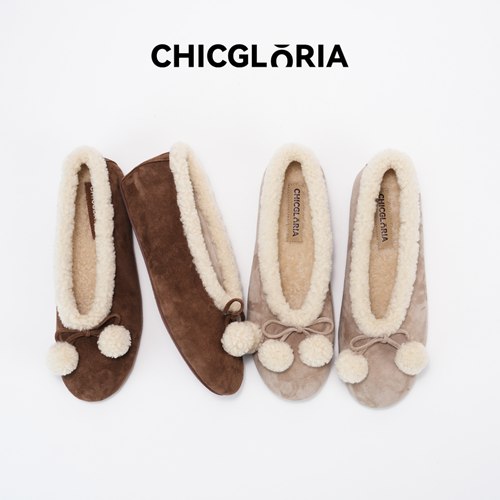 CHICGLORIA复古加绒毛球芭蕾鞋