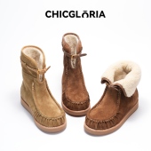 CHICGLORIA 复古翻毛领女羊毛内里休闲防滑软底秋冬新款 雪地靴