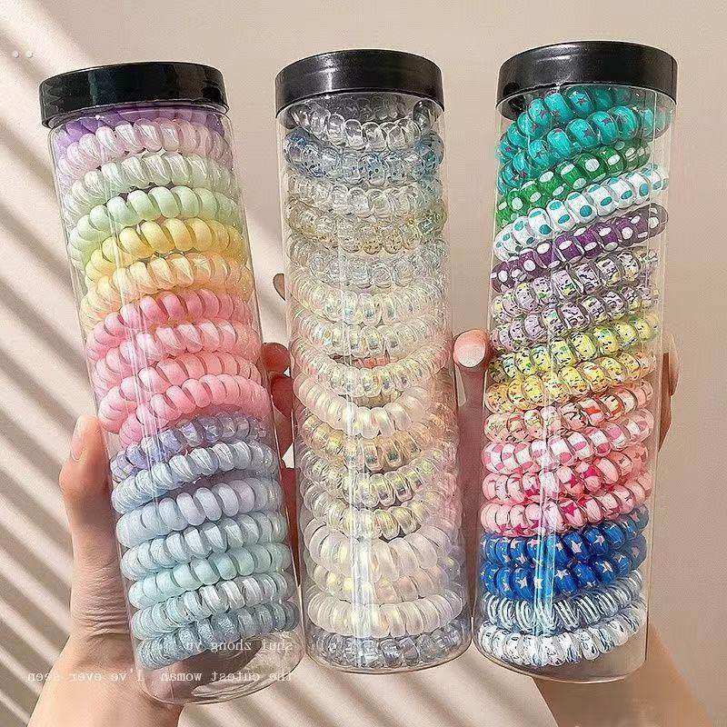 高品质电话线发圈高弹力波点发绳夏天头绳女发饰耐用无痕塑料薄荷