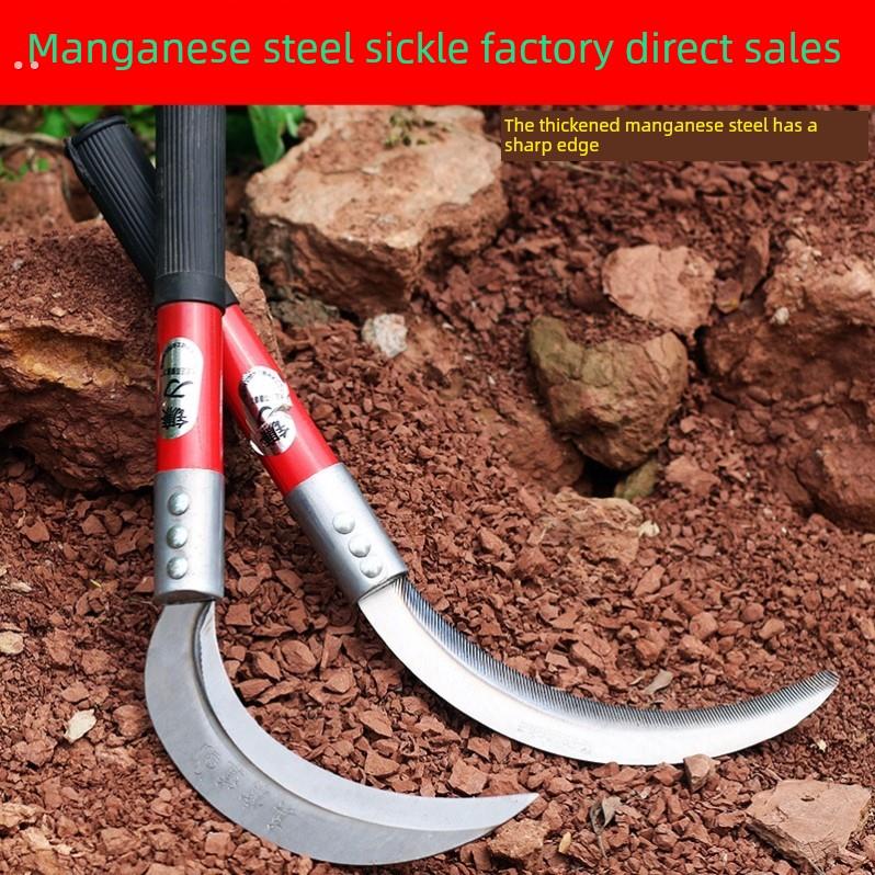 木柄不锈钢镰刀锯齿割网刀割草刀全钢小禾镰农用收割韭菜刀木柄镰