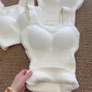 秋冬毛茸茸加厚保暖中长款背心式文胸免穿一体女无钢圈舒适内衣女