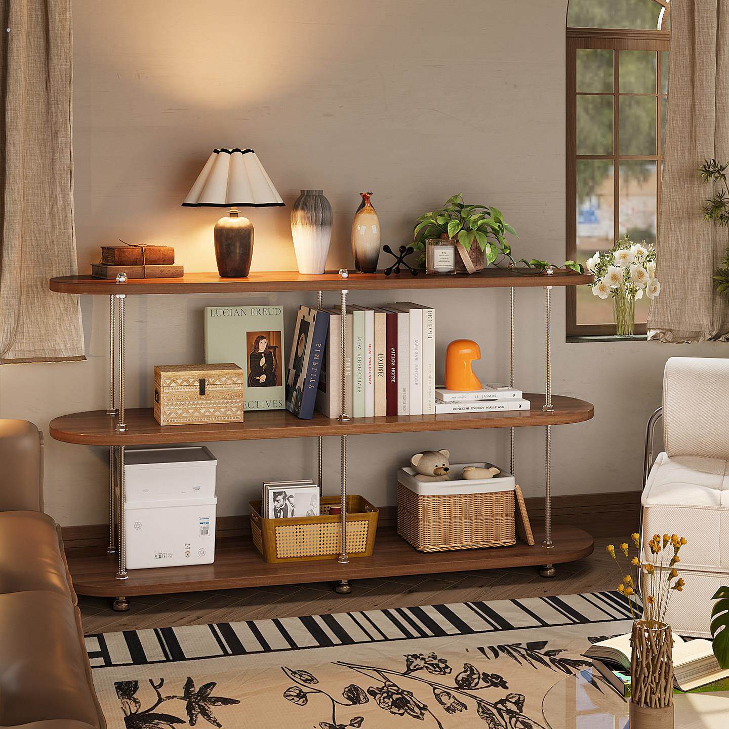 客厅开放式置物架中古风光轴置物架家用多功能模型展示架靠墙书架