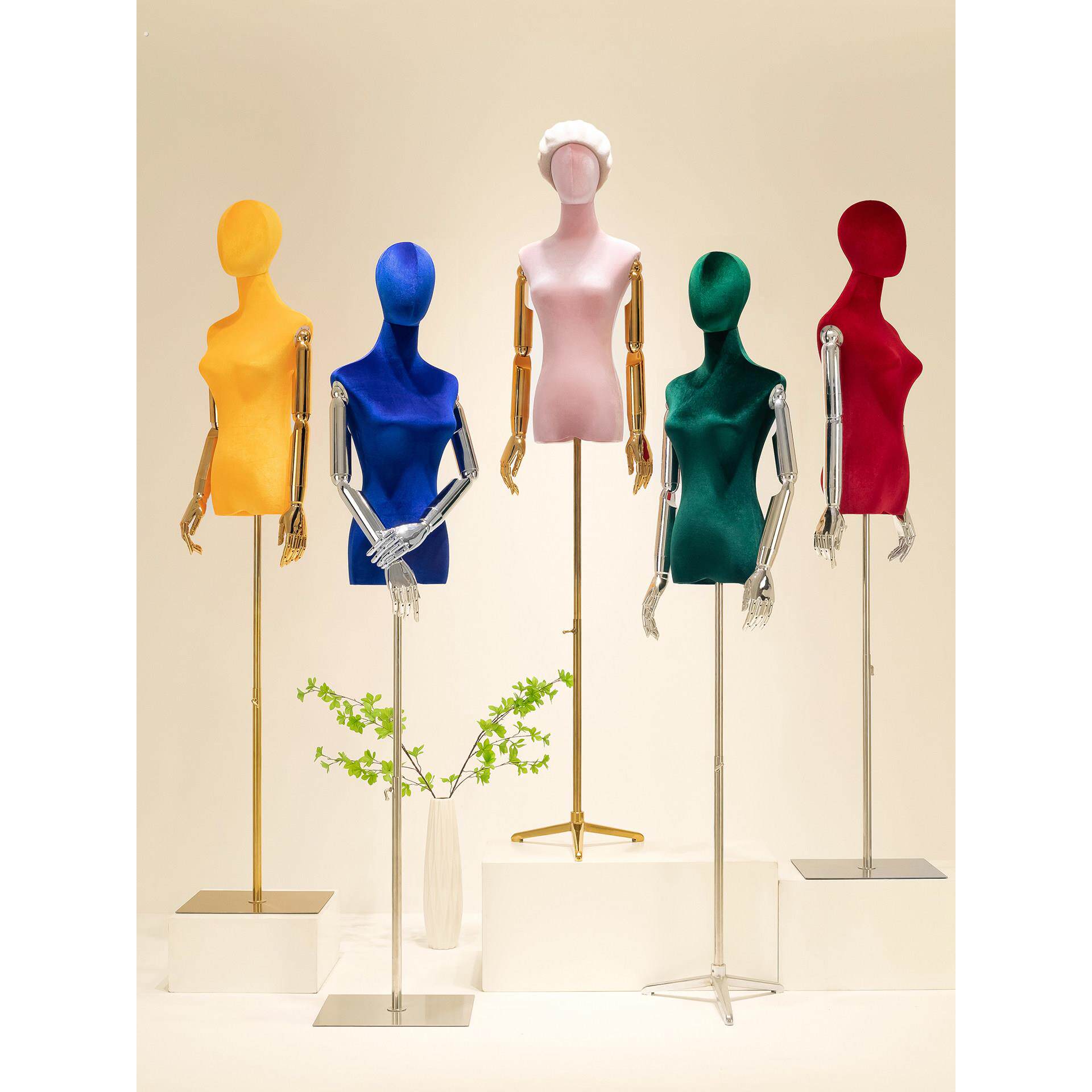 服装店模特道具女装丝绒电镀手臂橱窗陈列半身假人偶展示架子全身