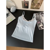 纯欲温柔韩系蕾丝边蝴蝶结带胸垫女士吊带背心夏季 内搭打底小上衣