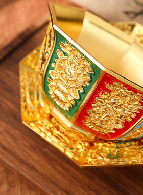 金碗工艺品摆件新中式彩色纹理合金八宝盖碗茶杯金属工艺品摆设