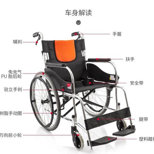 鱼跃轮椅车H062C铝合金老人轻便轮椅折叠手动轮椅车免充气轮胎