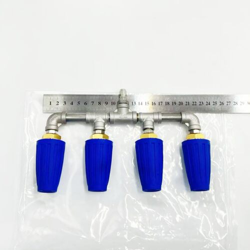 跨境高压水枪四头旋转喷头铝合金搭配四通不锈钢水管接头1/4 4000