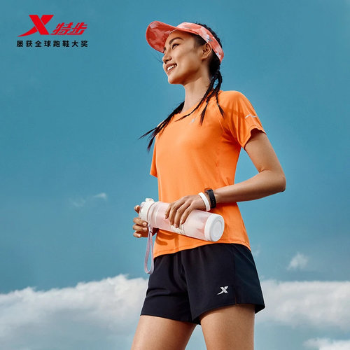 特步全民畅跑女子短袖跑步速干运动透气马拉松短袖976228010484PB